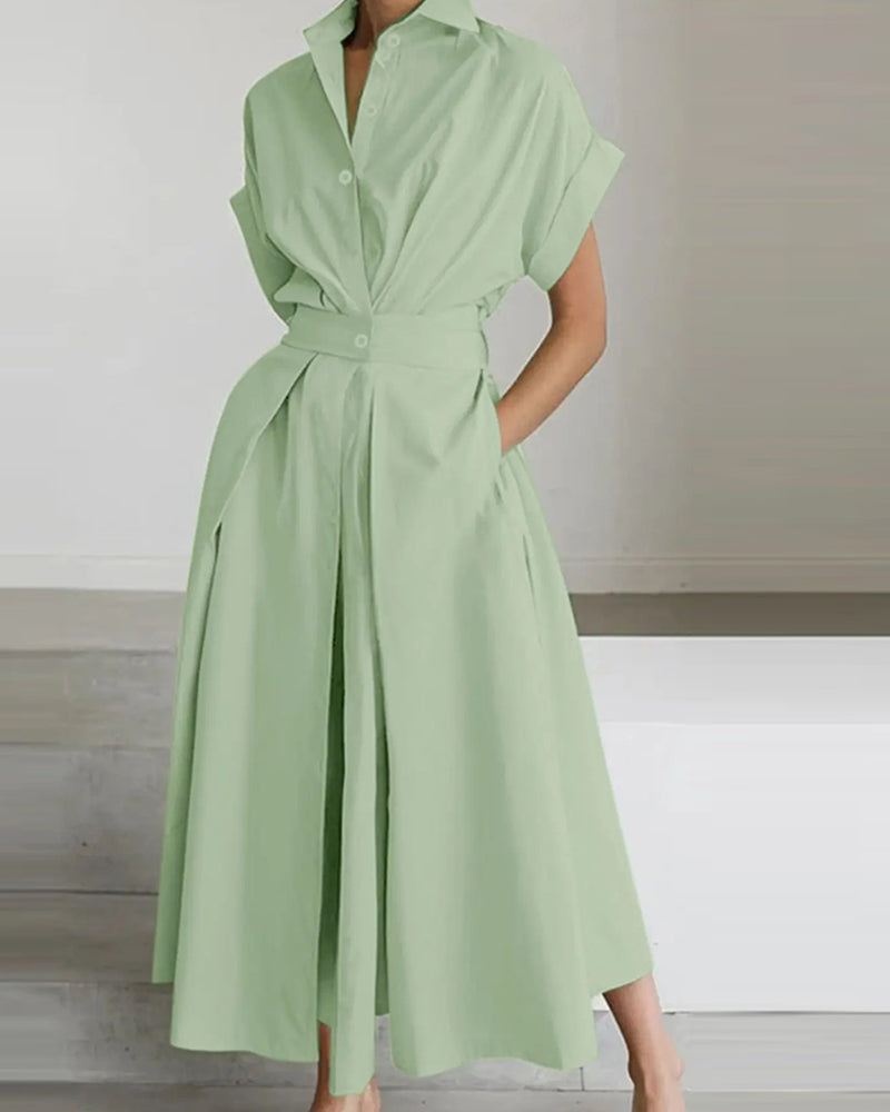 Kleid A-Linie Bindung Hohe Taille Knopf