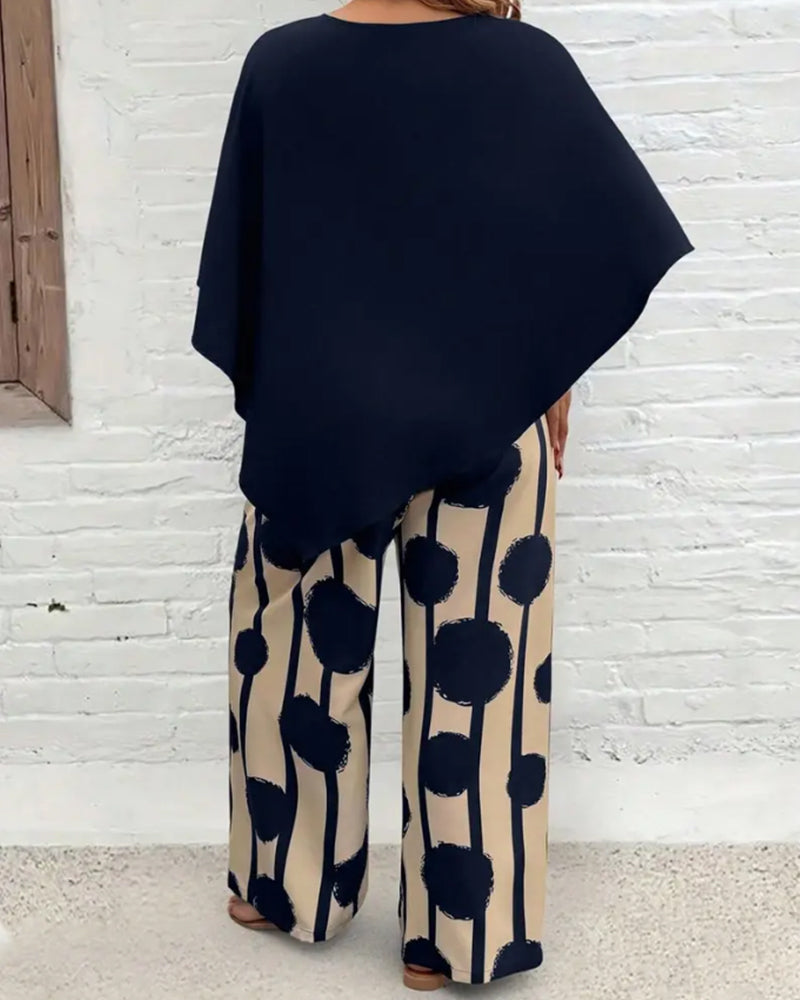 Set Umhang-Stil Oberteil Und Bedruckte Weite Hose