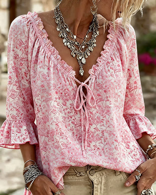 Bluse Blumen Rüsche Bindung