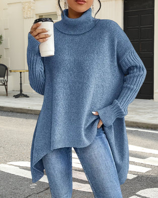 Lockerer Pullover mit Hohem Kragen und Asymmetrischem Schnitt
