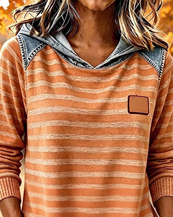 Hoodie Patchwork Streifen Lässig
