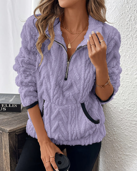 Sweatshirt mit Revers Frontreißer Flauschig