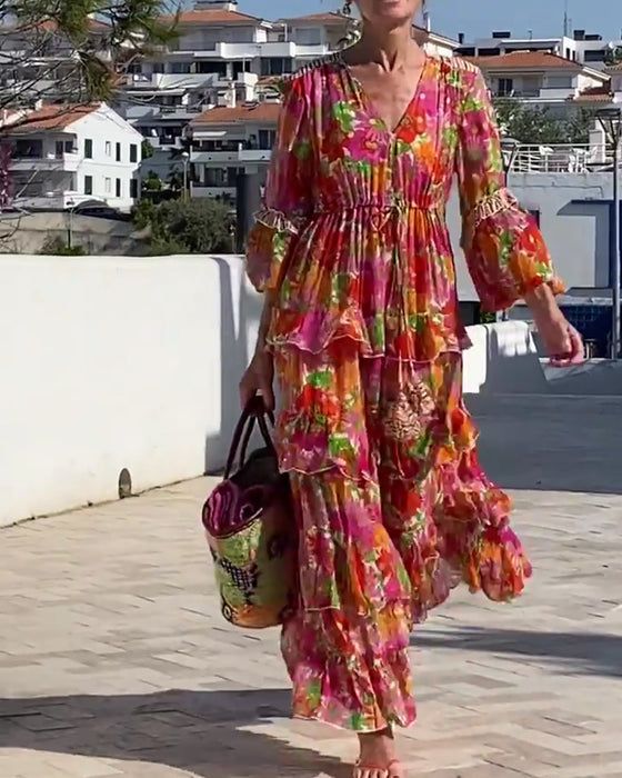 Kleid Gerüscht V-Ausschnitt