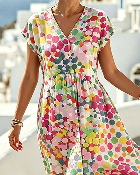 Kleid Polka Dot V-Ausschnitt Taille