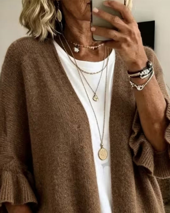 Cardigan Unifarbe Rüschenärmel