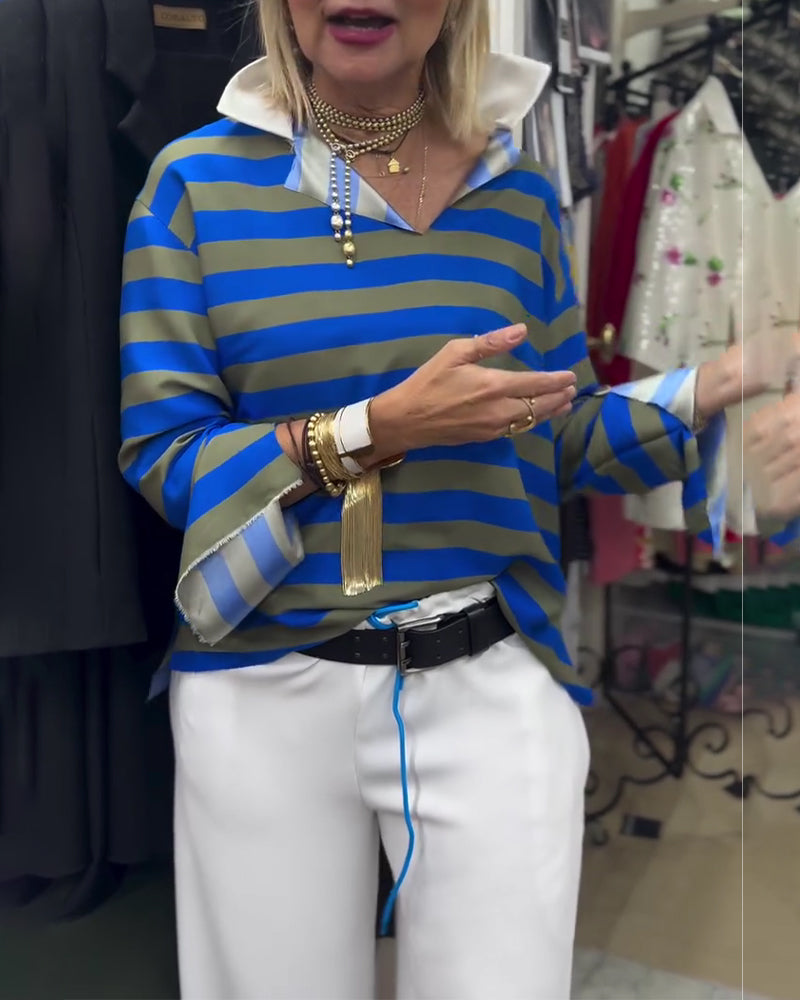 Bluse Stilvoll Revers Gestreift