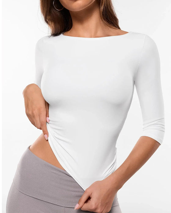 T-Shirt Stilvoll Ellenbogenlang Ärmel Slim Fit Basisschicht