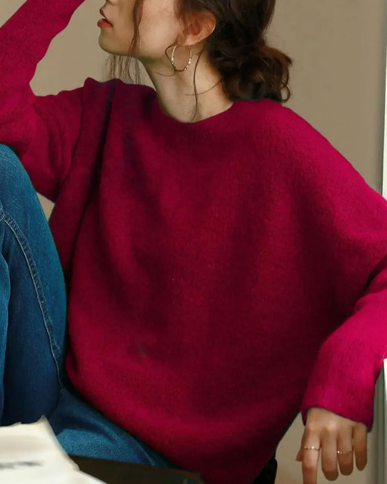 Pullover Rundhals Langarm Locker Gestrickt
