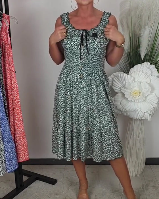 Kleid Blumen Träger Schnürung Taille
