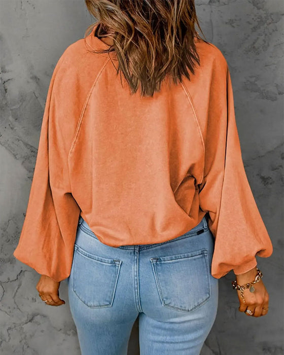 Sweatshirt Revers Knopf Einfarbig