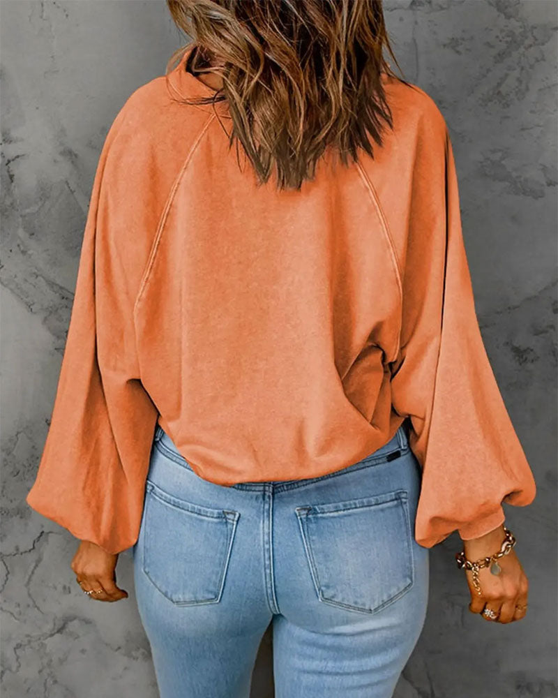 Sweatshirt Revers Knopf Einfarbig