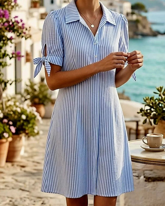 Kleid Schleife Kordelzug Bündchen Gestreiftes Hemd