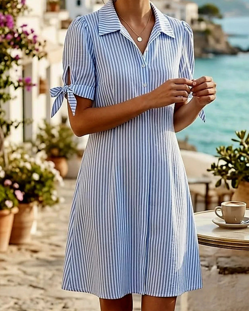 Kleid Schleife Kordelzug Bündchen Gestreiftes Hemd
