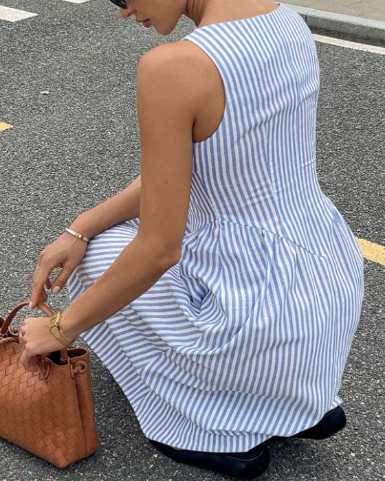 Kleid Ärmellos Gestreift A-Linie