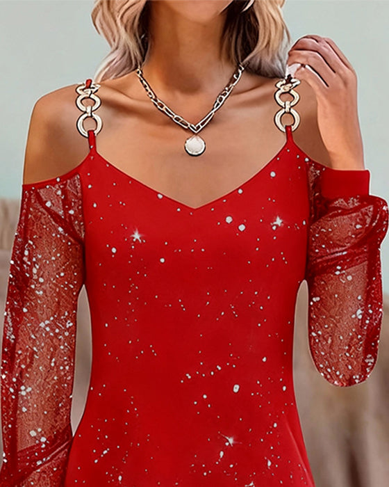 Kleid mit Trägern Netzeinsatz langarm