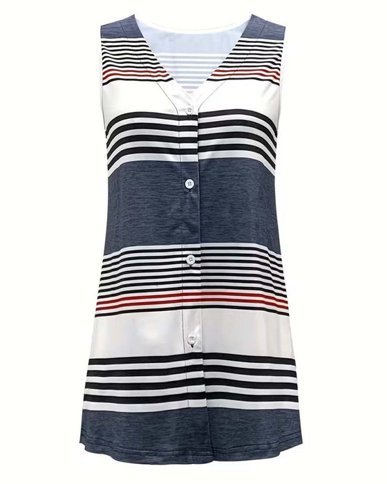 Tanktop Gestreift Ärmellos V-Ausschnitt