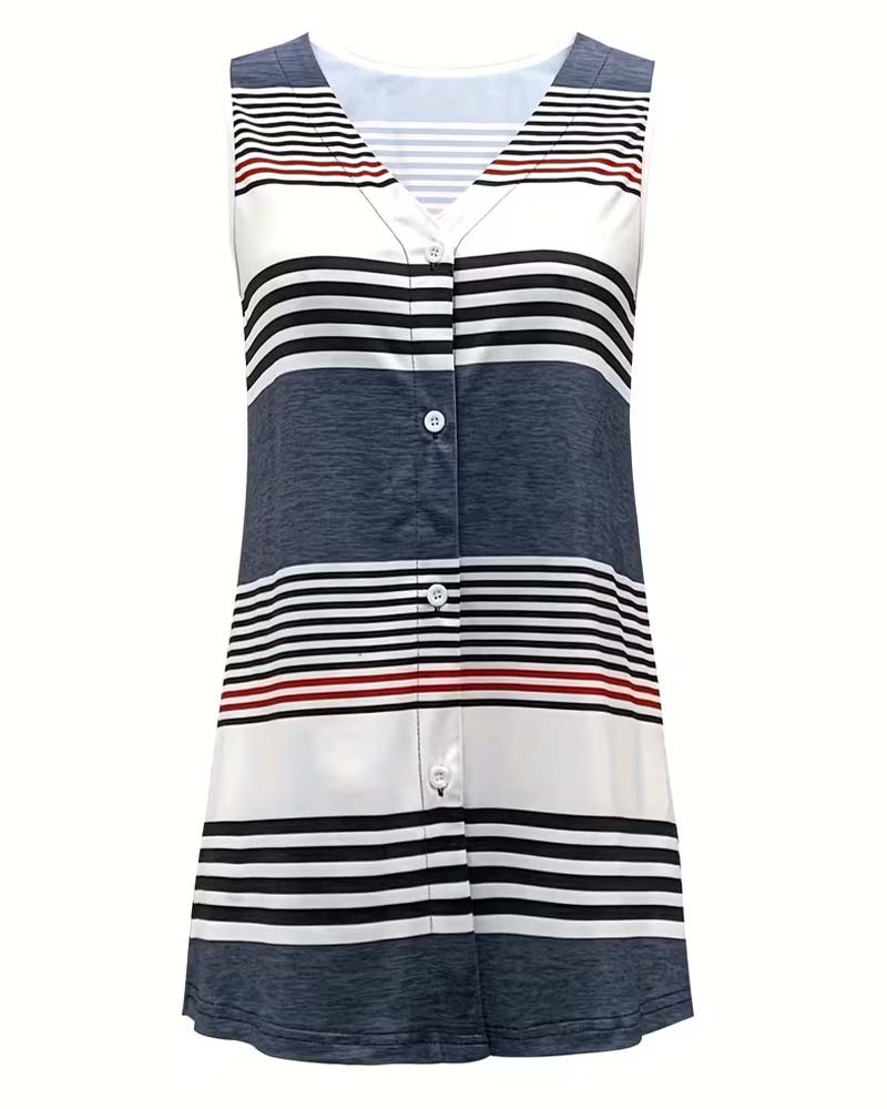 Tanktop Gestreift Ärmellos V-Ausschnitt