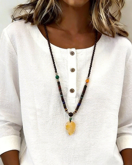 Bluse Rundhals Knopfleiste Langarm