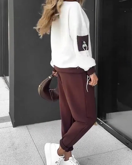 Color Block Sweatshirt Und Jogginghose Set