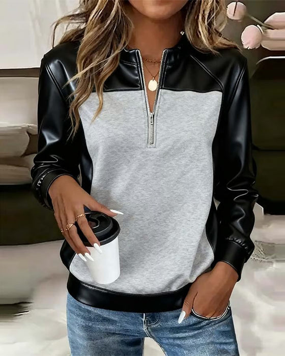 Langärmeliges Sweatshirt mit Halbreißverschluss und Einsätzen