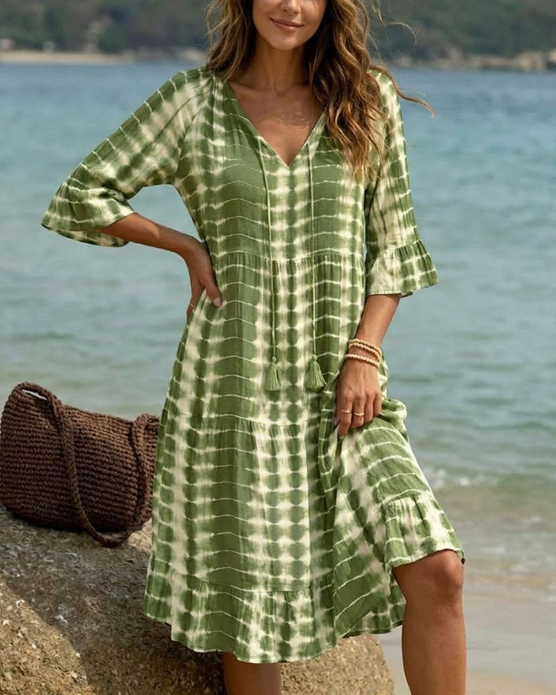 Kleid Mit V-Ausschnitt, Farbverlaufsdruck, Urlaub