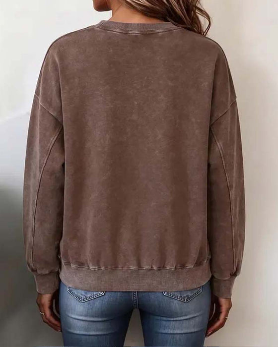 Sweatshirt Rundhals Schulterfallen Langarm Locker