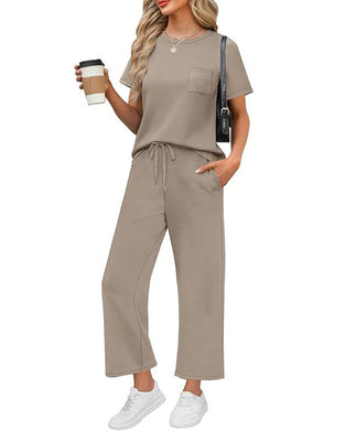 Set Einfarbig Kurzarm Und Lange Hose