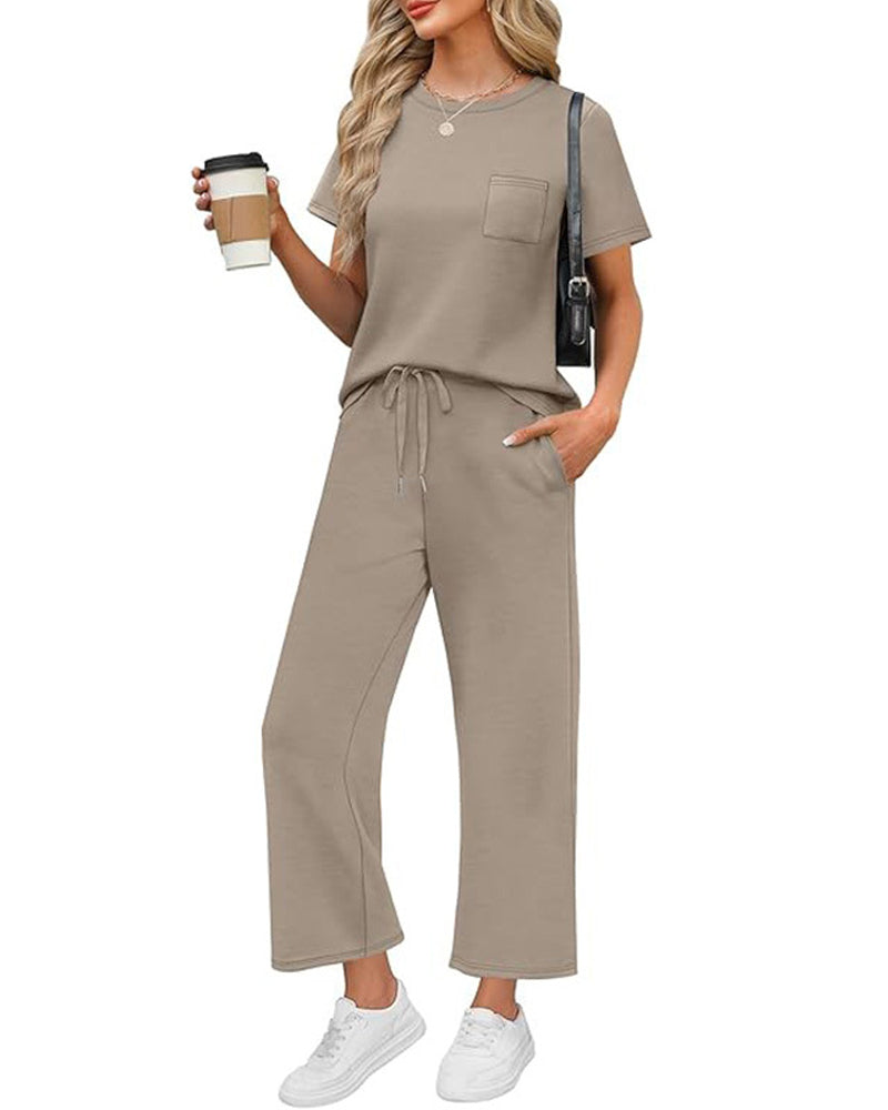 Set Einfarbig Kurzarm Und Lange Hose