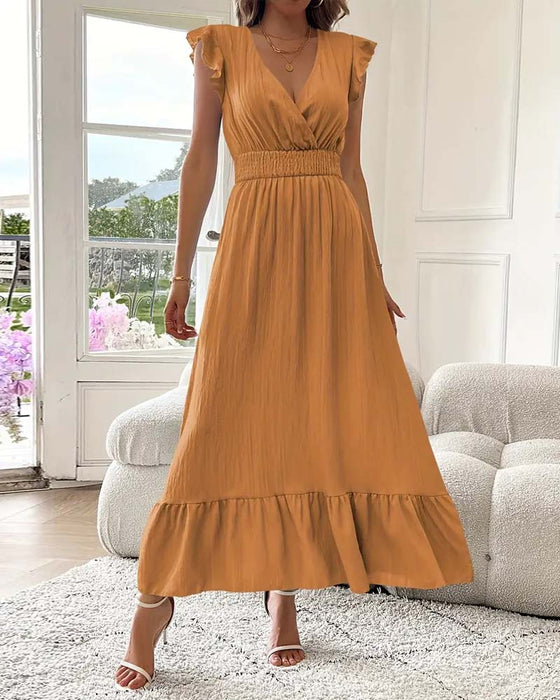 Kleid V-Ausschnitt Einfarbig Tailliert