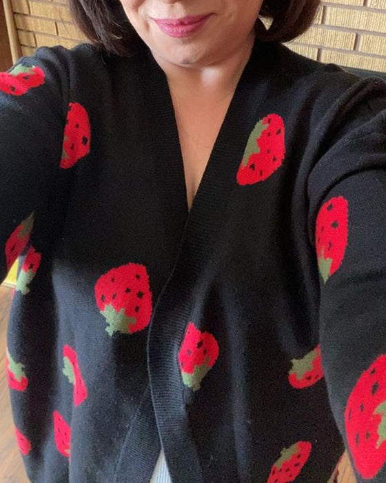 Cardigan Mit Erdbeer-Muster Und Locker Merkmalen