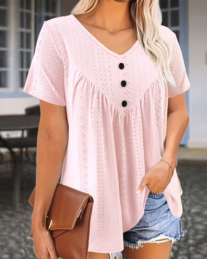 T-Shirt casual ausgeschnittener V-Ausschnitt kurzarm