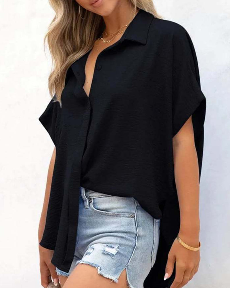 Hemd Kurzarm Einfarbig Lässig Loose Fit