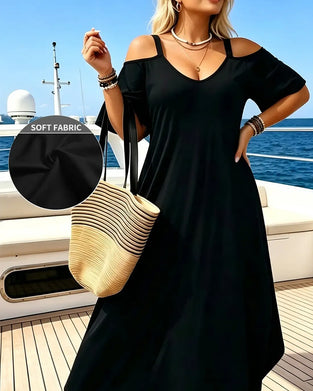 Kleid U-Ausschnitt Träger Off-Shoulder Locker