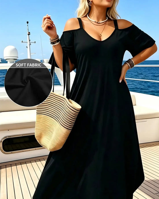 Kleid U-Ausschnitt Träger Off-Shoulder Locker