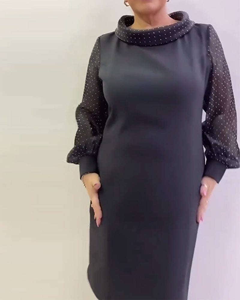 Kleid Laternenärmel Netz Patchwork