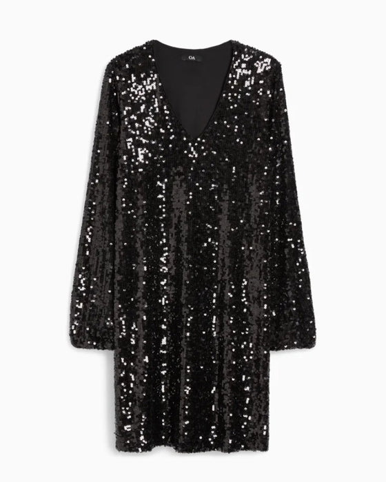 Elegantes Kleid mit V-Ausschnitt und einfarbigen Pailletten