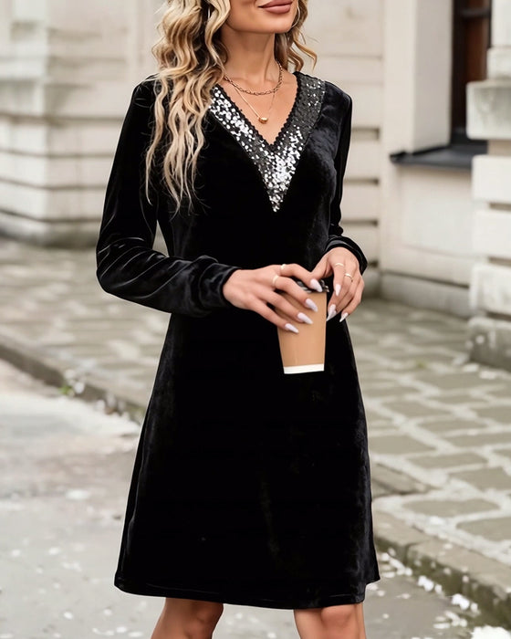 elegantes Paillettenkleid mit V-Ausschnitt