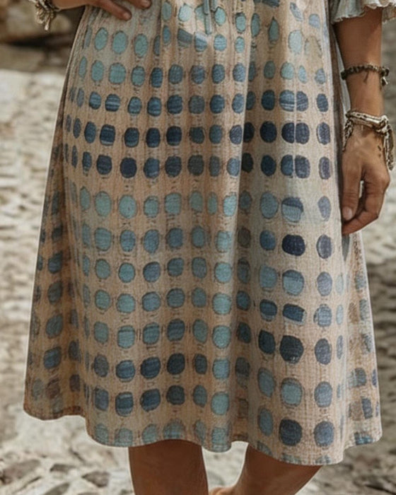 Kleider Blauton Polka Dot V-Ausschnitt