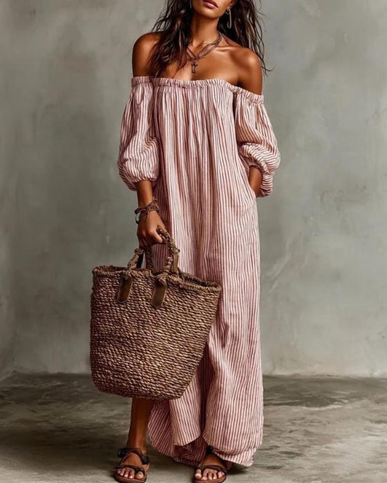 Kleid Locker Off-Shoulder Gestreift