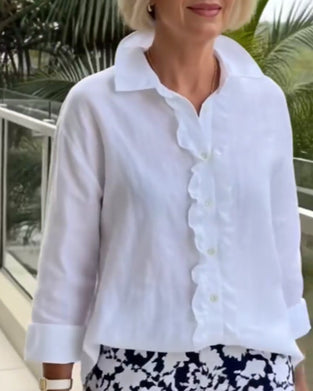 Bluse gerüscht langärmlig einfarbig Kragen