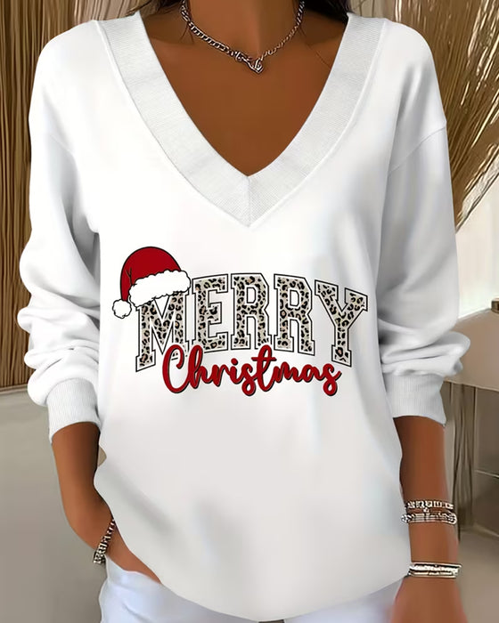 Sweatshirt V-Ausschnitt Weihnachtsprint