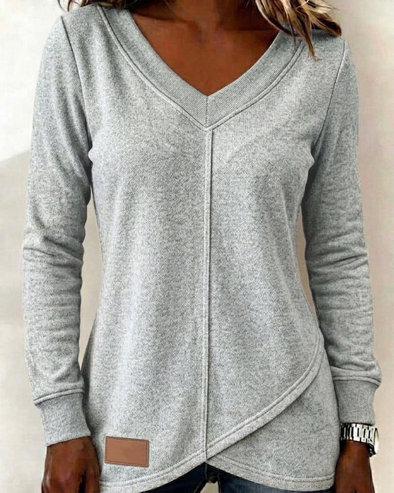 Sweatshirt V-Ausschnitt Langarm Kreuz Asymmetrisch