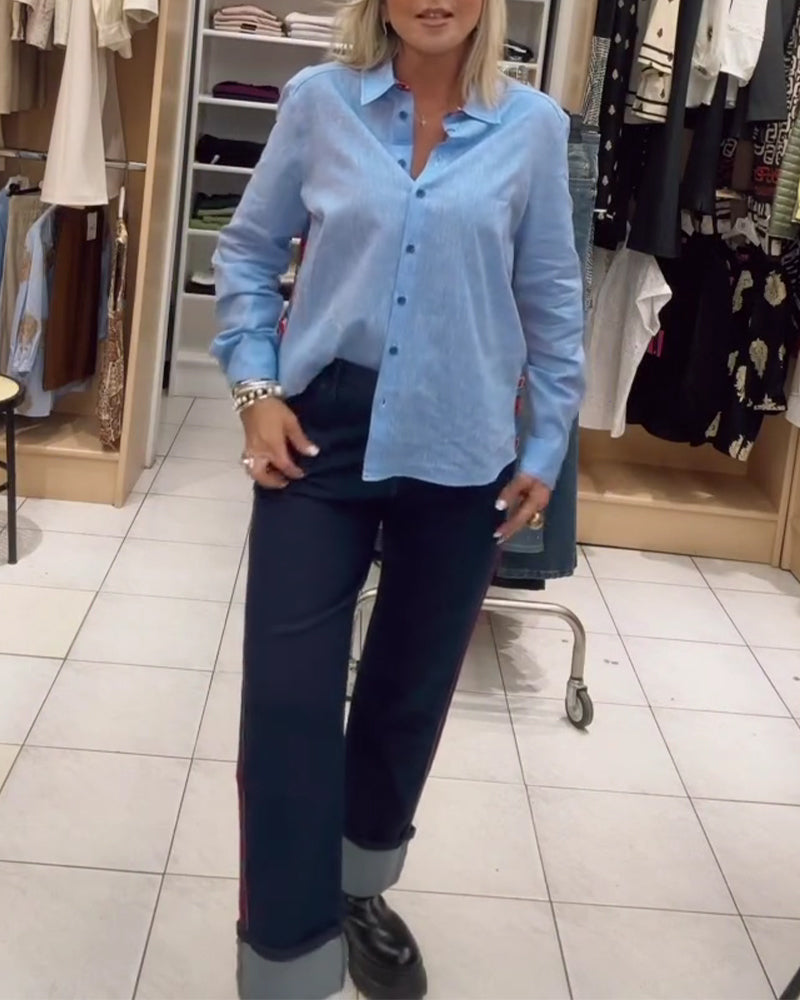 Hemd Revers Langarm Geknöpft