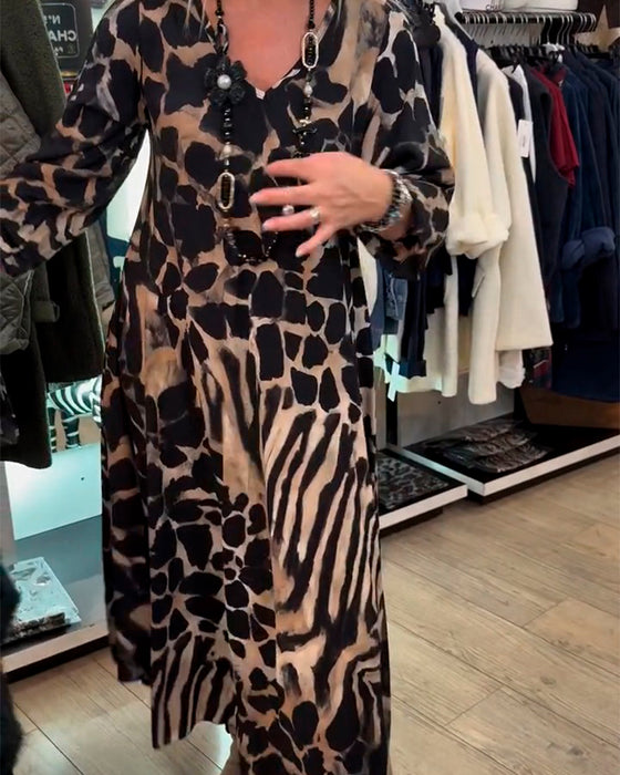 Kleid Leopard Zebra Locker Langarm