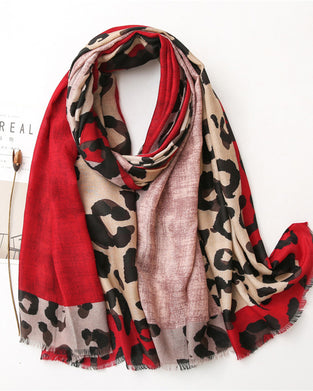 Damen Schal Leopard Patchwork Print Fransen Schal