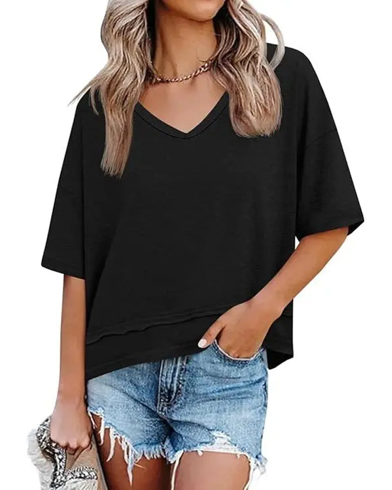 Einfarbiges T-Shirt Mit V-Ausschnitt
