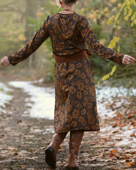 Kleid Blumenmuster Rundhalsausschnitt Lose Passform