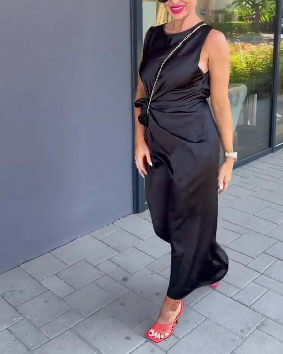 Kleid Ärmellos Figurbetonte Taille Uni