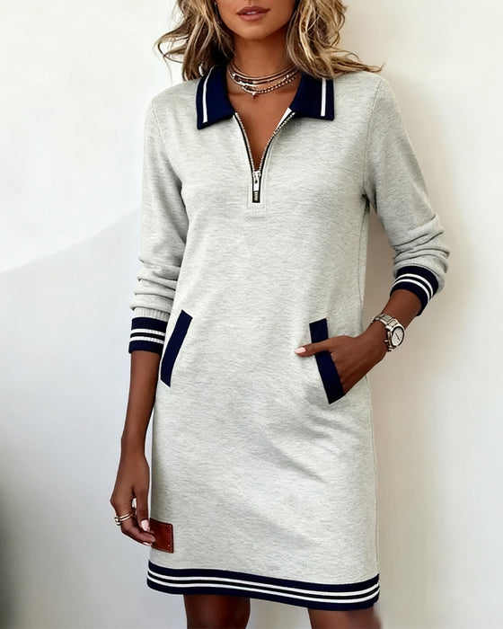 Langärmliges Kleid Mit Reißverschluss Und Reverskragen