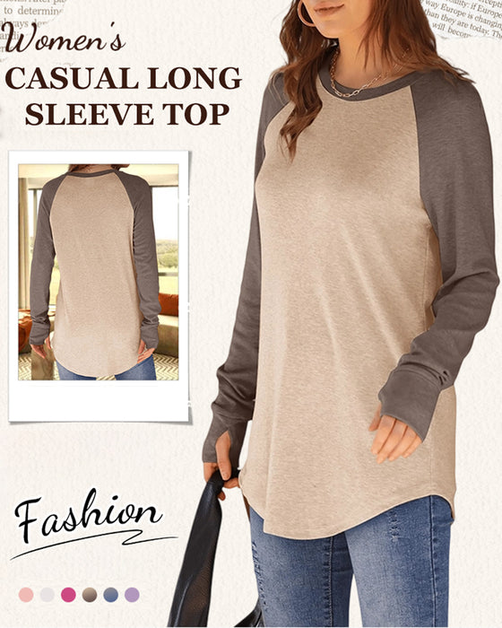 Rundhalsausschnitt Raglan Colorblock Langarmshirt